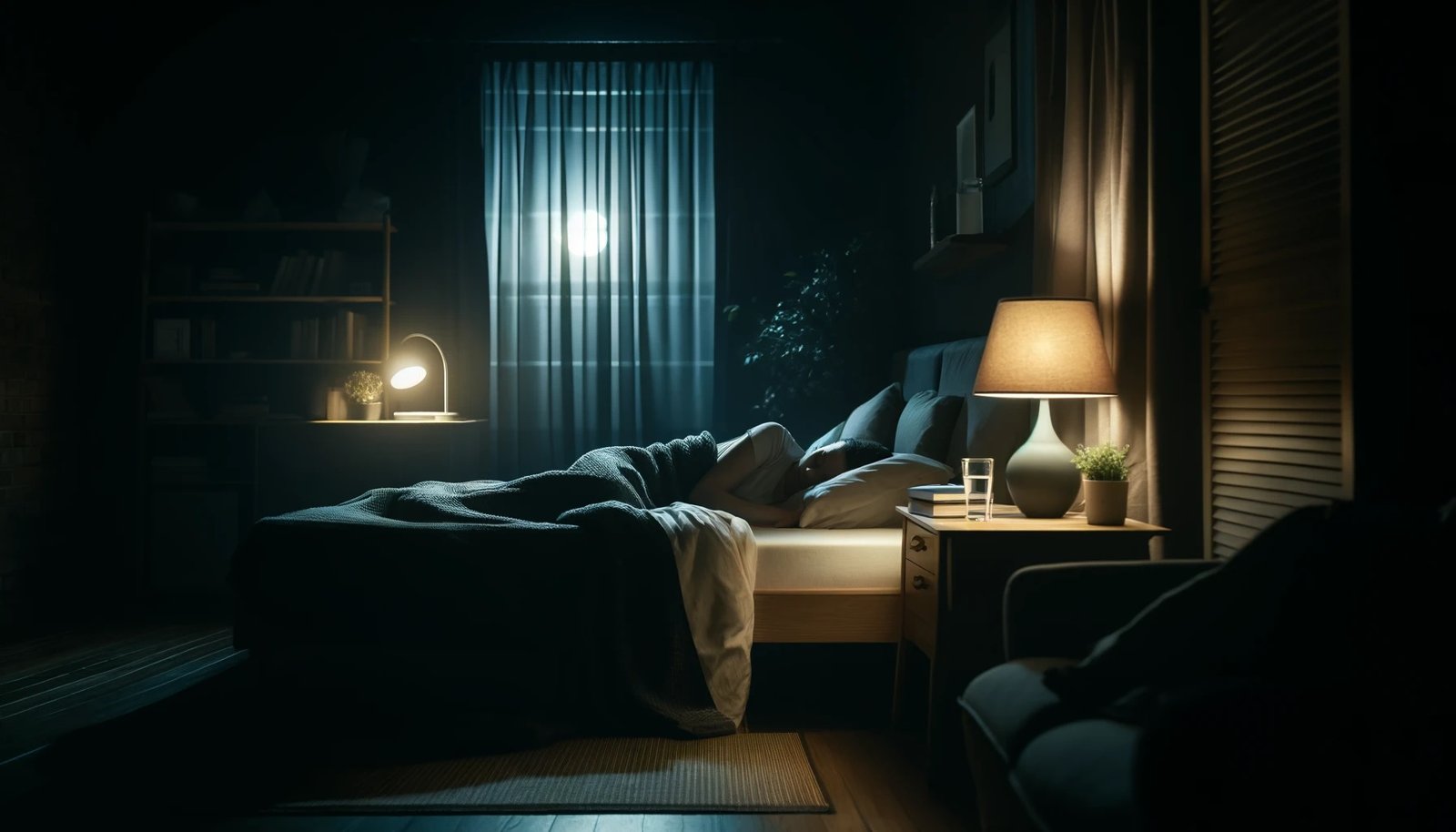 A quiet bedroom in a softly lit illustration